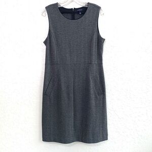 Lands End Sheath Dress Womens 12 Gray Herringbone Sleeveless Pockets Zipper